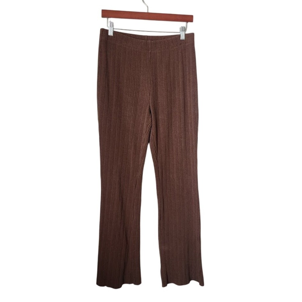 VINCE Brown Rib Knit Flared Pants Clean Girl 90s Minimalist M‎ - Picture 2 of 10
